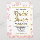 Brautparty Floral | Rosa und goldener Glitzer Einladung (Vorne/Hinten)