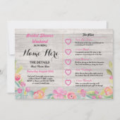 Brautparty Floral Rustikales Holz Rosa Einladung (Vorderseite)