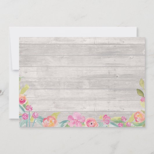 Brautparty Floral Rustikales Holz Rosa Einladung (Rückseite)