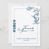 Brautparty floral & Typografie Dunkelblau Dankeskarte (Vorderseite)