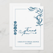 Brautparty floral & Typografie Dunkelblau Dankeskarte (Vorne/Hinten)