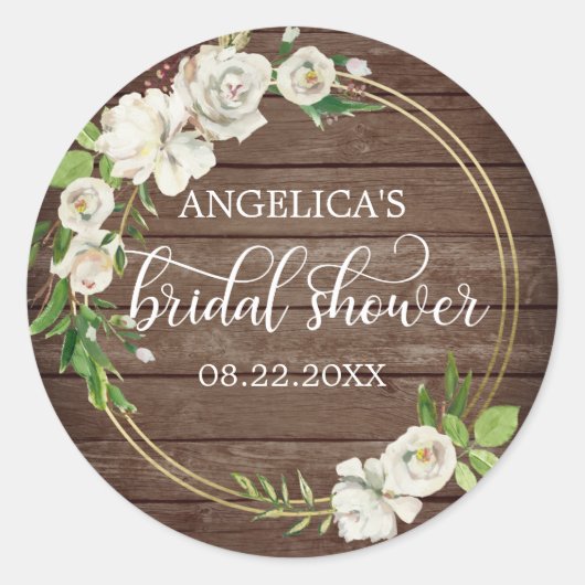 Brautparty Floral Wasserfarbe Weiß Rustikal Runder Aufkleber (Vorderseite)