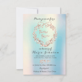 Brautparty Floral Wreath Elfenbein Pink Opal Blue Einladung