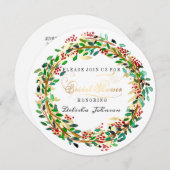 Brautparty Floral Wreath White Green Gold Einladung (Vorne/Hinten)