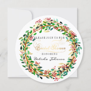 Brautparty Floral Wreath White Green Gold Einladung