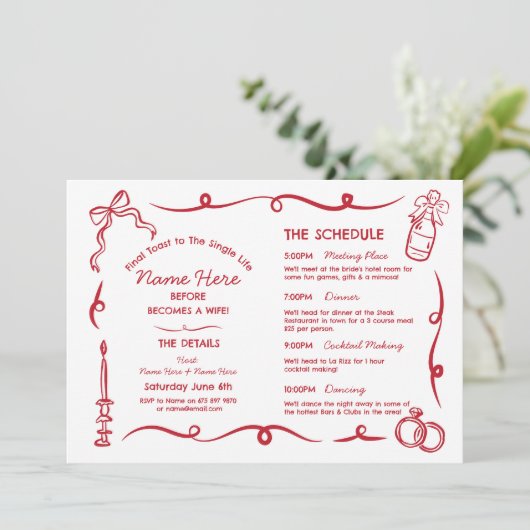 Brautparty Flügeldraht Programm (Stehend Vorderseite)