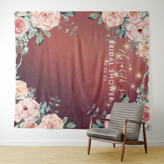 Brautparty Foto Backend Blume String Lights Wandteppich (Beispiel (Horizontal))