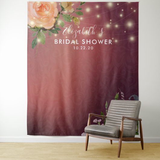 Brautparty Foto Backend Blume String Lights Wandteppich (Beispiel)