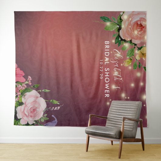 Brautparty Foto Backend Blume String Lights Wandteppich (Beispiel (Horizontal))