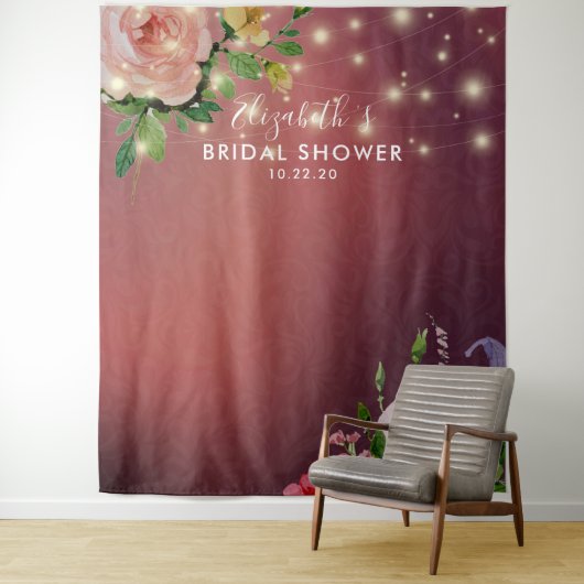 Brautparty Foto Backend Blume String Lights Wandteppich (Beispiel)