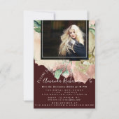 Brautparty Foto Floral Abschluss Burgundy Einladung (Vorderseite)