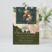 Brautparty Foto Floral Abschluss Cali Green Einladung (Stehend Vorderseite)