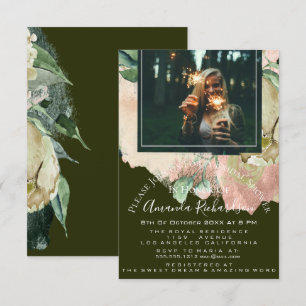 Brautparty Foto Floral Abschluss Cali Green Einladung