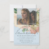 Brautparty Foto Floral Birthday Blue Peach Einladung (Vorderseite)