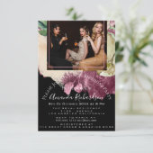Brautparty Foto Floral Geburtstag Marsala Glitte Einladung (Stehend Vorderseite)