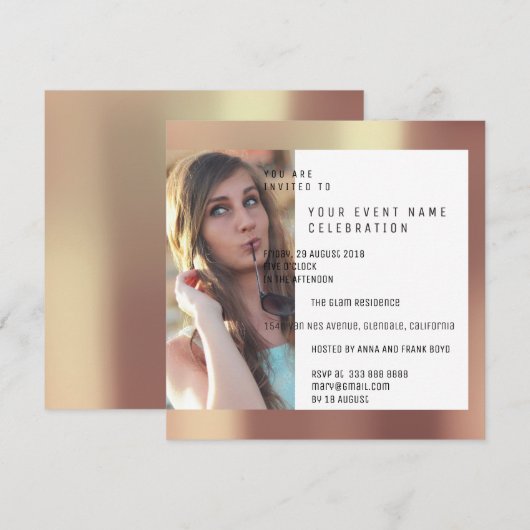 Brautparty Foto Geometry Kupfer Rose Metallic Einladung (Vorne/Hinten)