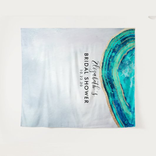 Brautparty Foto Hintergrund Aquamarin Gold Agate G Wandteppich (Vorderseite (Horizontal))