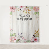 Brautparty Foto Hintergrund Blume Rustikales Holz Wandteppich (Vorderseite)