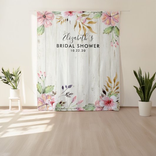 Brautparty Foto Hintergrund Blume Rustikales Holz Wandteppich