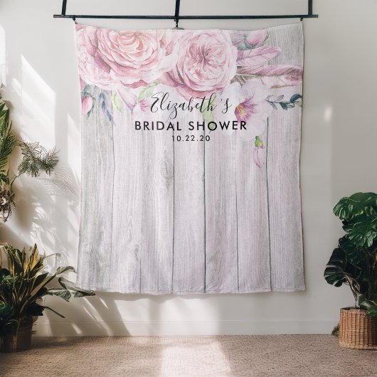 Brautparty Foto Hintergrund Blume Rustikales Holz Wandteppich