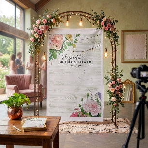 Brautparty-Foto-Hintergrund Blumen Holz Lichter Stoff