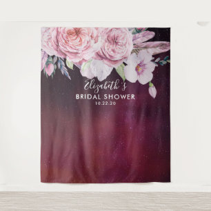 Brautparty-Foto-Hintergrund Boho-Blumen Burgunderr Wandteppich