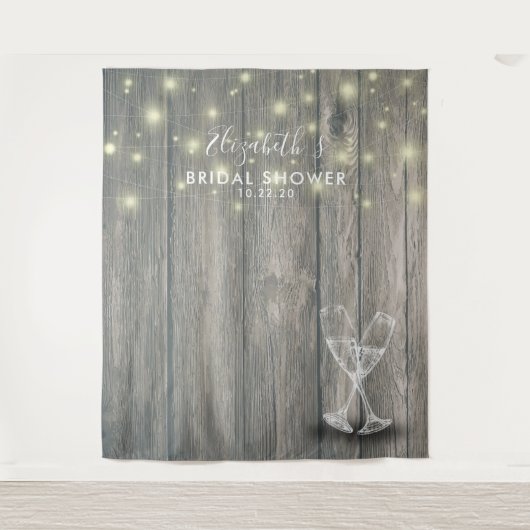 Brautparty Foto Hintergrund Champagner Glas Holz Wandteppich (Vorderseite)