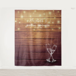 Brautparty Foto Hintergrund Champagner Glas Holz Wandteppich