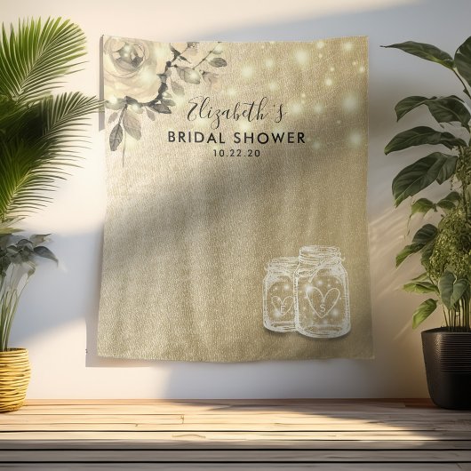 Brautparty Foto Hintergrund Gold Floral Mason Jar Wandteppich