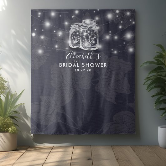 Brautparty Foto Hintergrund Holz Mason Jar Leuchte Wandteppich