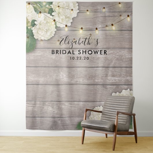 Brautparty Foto Hintergrund Hydrangea Lights Holz Wandteppich (Beispiel)