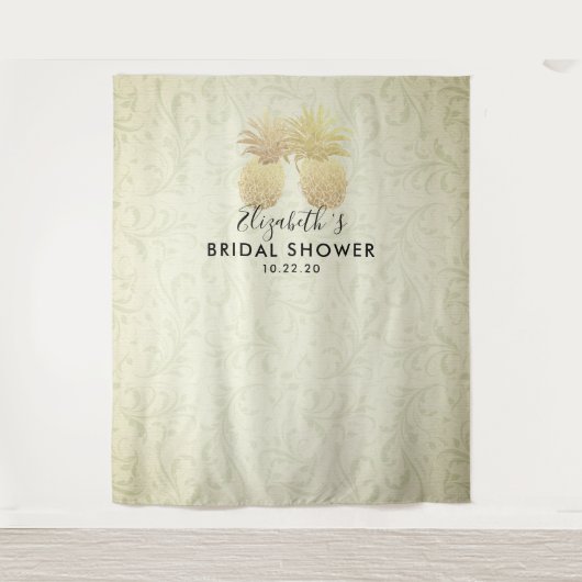 Brautparty Foto Hintergrund Moderne Gold Ananas Wandteppich (Vorderseite)