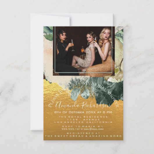 Brautparty Foto Maroon Floral Birthday Gold Einladung (Vorderseite)