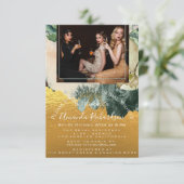 Brautparty Foto Maroon Floral Birthday Gold Einladung (Stehend Vorderseite)