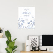 Brautparty Französisch Toile Blue Floral Empfang Poster (Heimbüro)