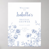 Brautparty Französisch Toile Blue Floral Empfang Poster (Vorne)