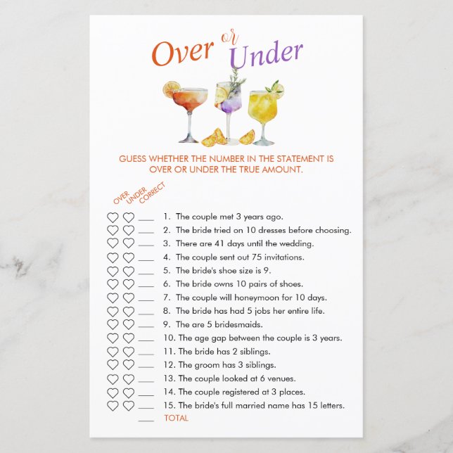 Brautparty Fruchtgetränke über oder unter dem Spie (Vorderseite)