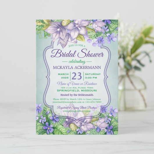 Brautparty Frühling Hochzeit Wasserfarben Einladung (Stehend Vorderseite)