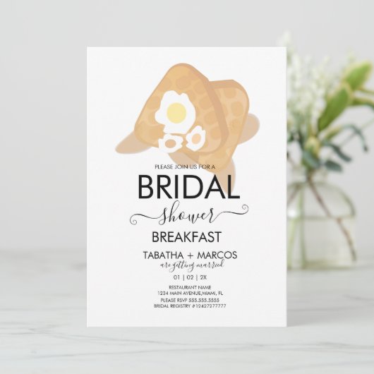 Brautparty Frühstück Waffeln Brunch Eier Einladung (Stehend Vorderseite)