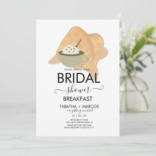 Brautparty Frühstück Waffeln Brunch Kaffee Einladung (Stehend Vorderseite)