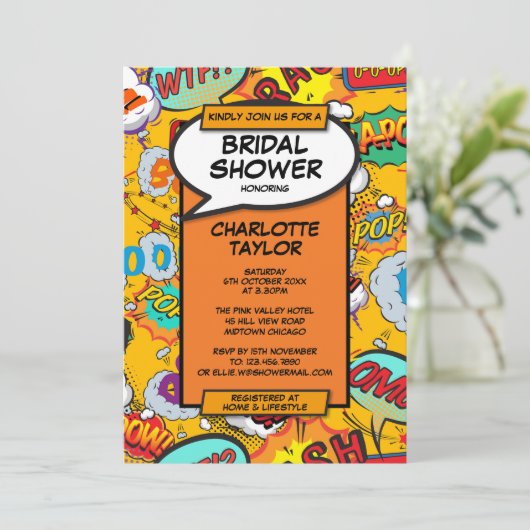 Brautparty Fun Retro Comic Buch Einladung (Stehend Vorderseite)
