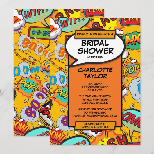 Brautparty Fun Retro Comic Buch Einladung (Vorne/Hinten)