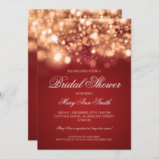 Brautparty-funkelndes Licht-Gold Einladung (Vorne/Hinten)