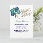 Brautparty für aquamarine Navy Blue Peony Blume Einladung (Stehend Vorderseite)