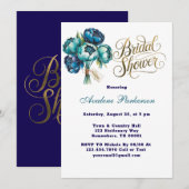 Brautparty für aquamarine Navy Blue Peony Blume Einladung (Vorne/Hinten)