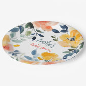 Brautparty für Aquarellblumen Pappteller (Schrägansicht)