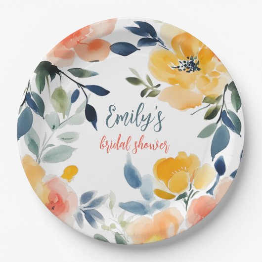 Brautparty für Aquarellblumen Pappteller (Vorderseite)