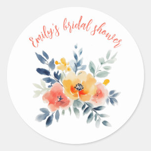 Brautparty für Aquarellblumen Runder Aufkleber