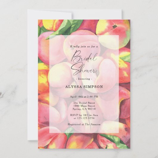 Brautparty für Aquarellpfirsiche Einladung (Vorderseite)