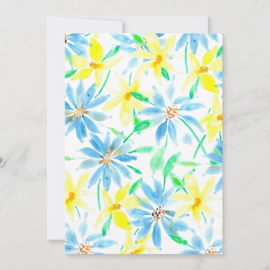 Brautparty für blaue und gelbe Blume Einladung (Rückseite)